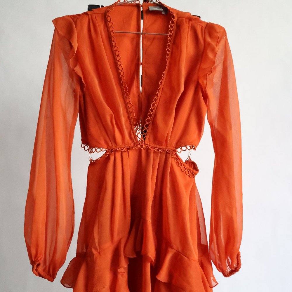 Asos Burnt Orange Long Sleeve Mini Sundress V Neck Cut Out - Size XS or S